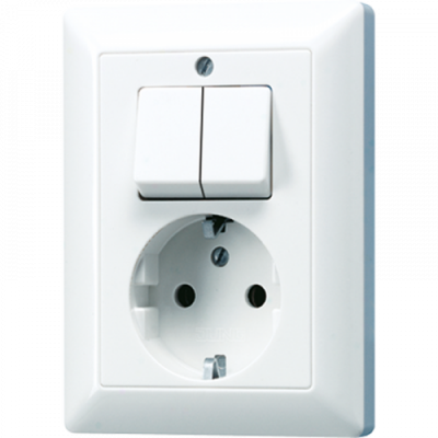 Jung Wyłącznik podwójny z gniazdem z/u do pojedynczej puszki podtynkowej, biały 5575EUWW