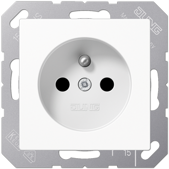 Gniazdo z bolcem z ochroną dziecięcą, zaciski śrubowe, biały