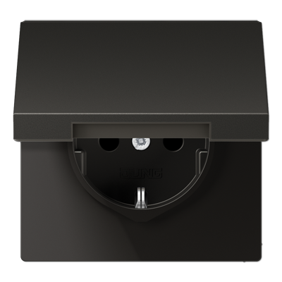 Gniazdo Schuko z klapką, samozaciski, antracytowy