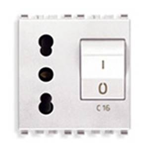 Gniazdo 2P+E, 16A, P17/11, z wyłącznikiem C16, 2M, biały