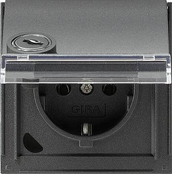 Gniazdo SCHUKO z klapką i zamkiem Gira TX_44 (IP 44) antracytowy